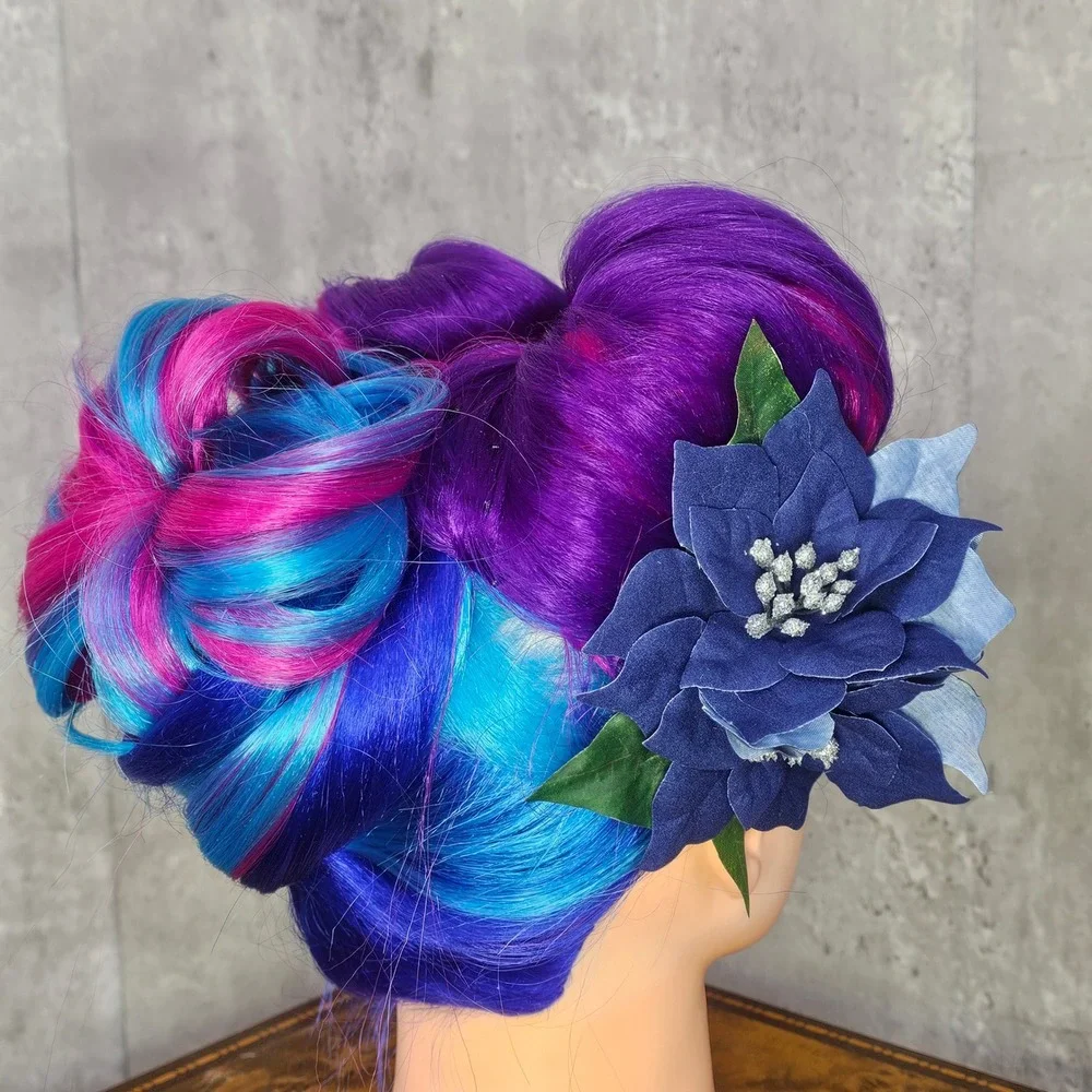 Handmade Navy Blue Poinsettia Hair Flower Clip Holiday Winter Glitter‎ Pinup